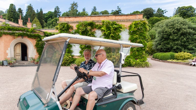The buggy drops a visitor at Killerton House, Devon